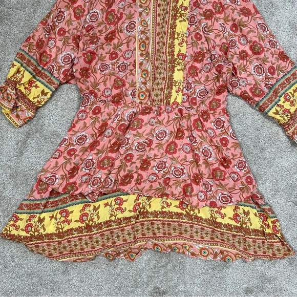 Umgee Floral Border Print Layered Mini Dress Boho Gypsy Rose Pink Plus Size 1X - Picture 11 of 15